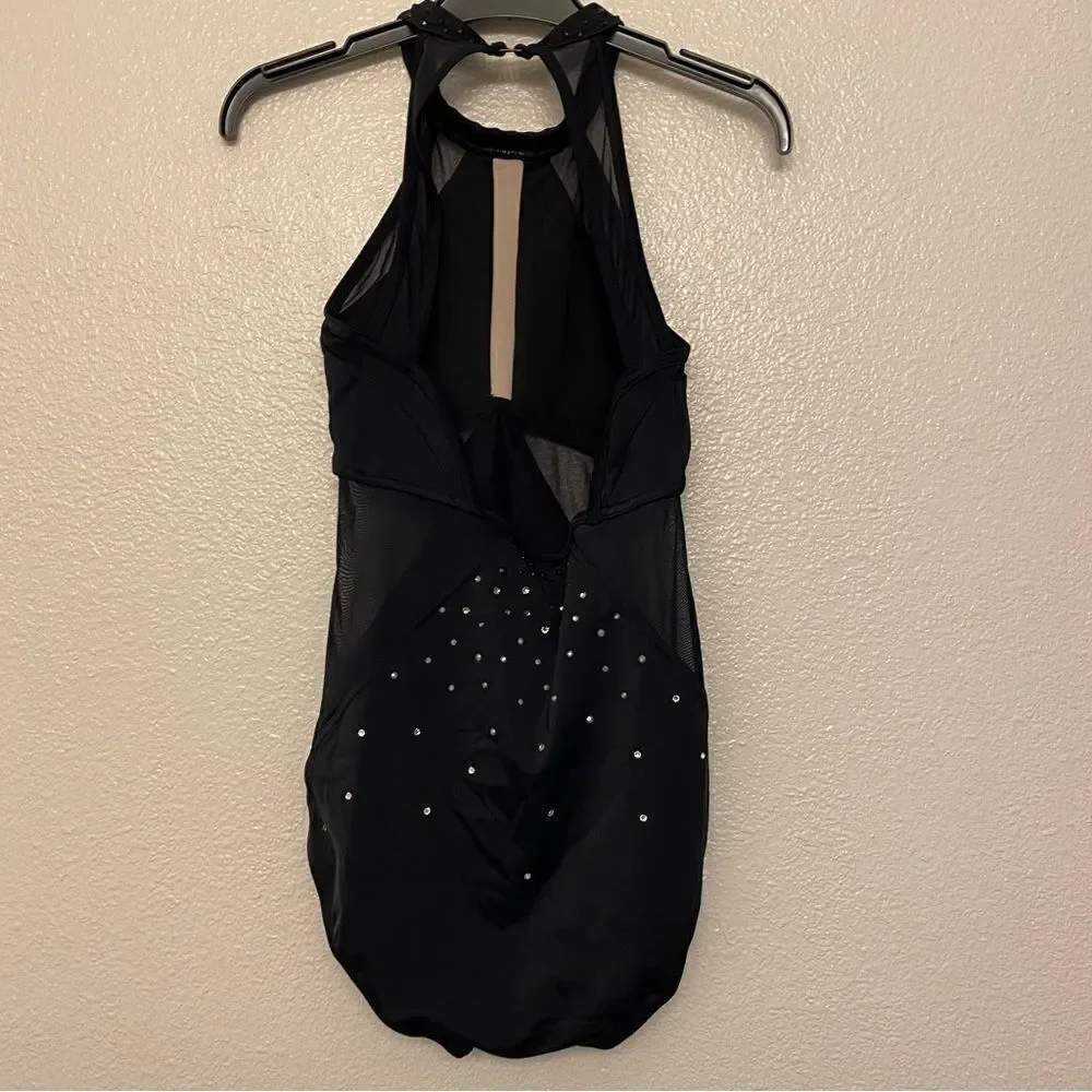 WEISSMAN Ivy Sky Dance Costume black illusion Crystal Halter Leotard MT10716 SA